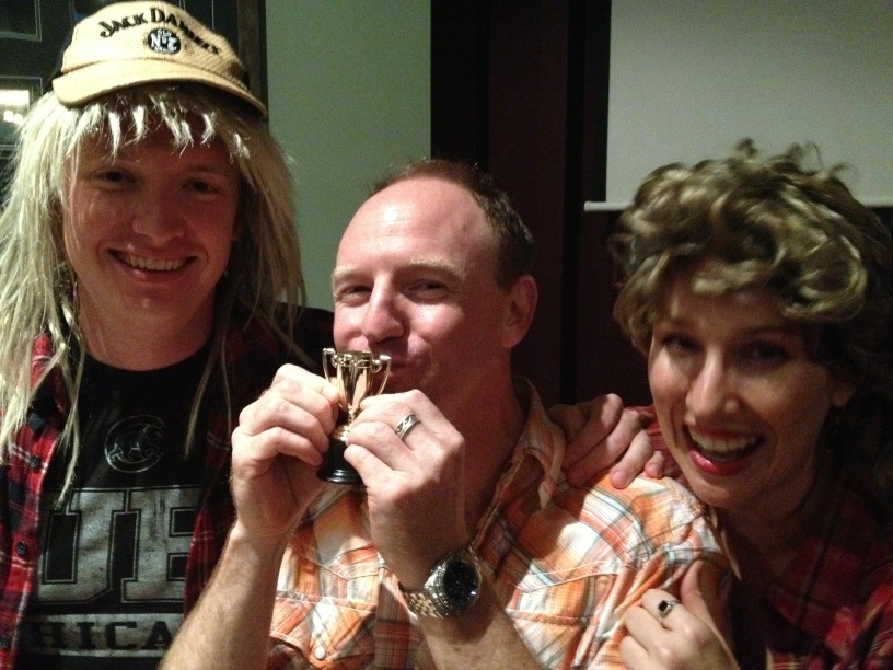 The winner of Bogan Bingo and his be-mulleted mates